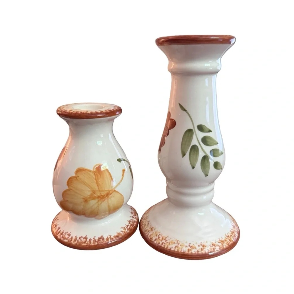 Autumn Leaf Ceramic Candle Holders - Set of Two